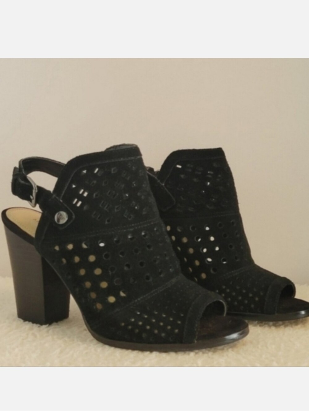 MARC FISHER Casha Suede Black Sandal Heel Shoes Size 7